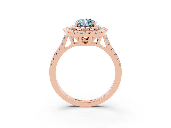 Rose gold Double Halo Pear Cut Aquamarine Pavé Band with Four-Prong Setting