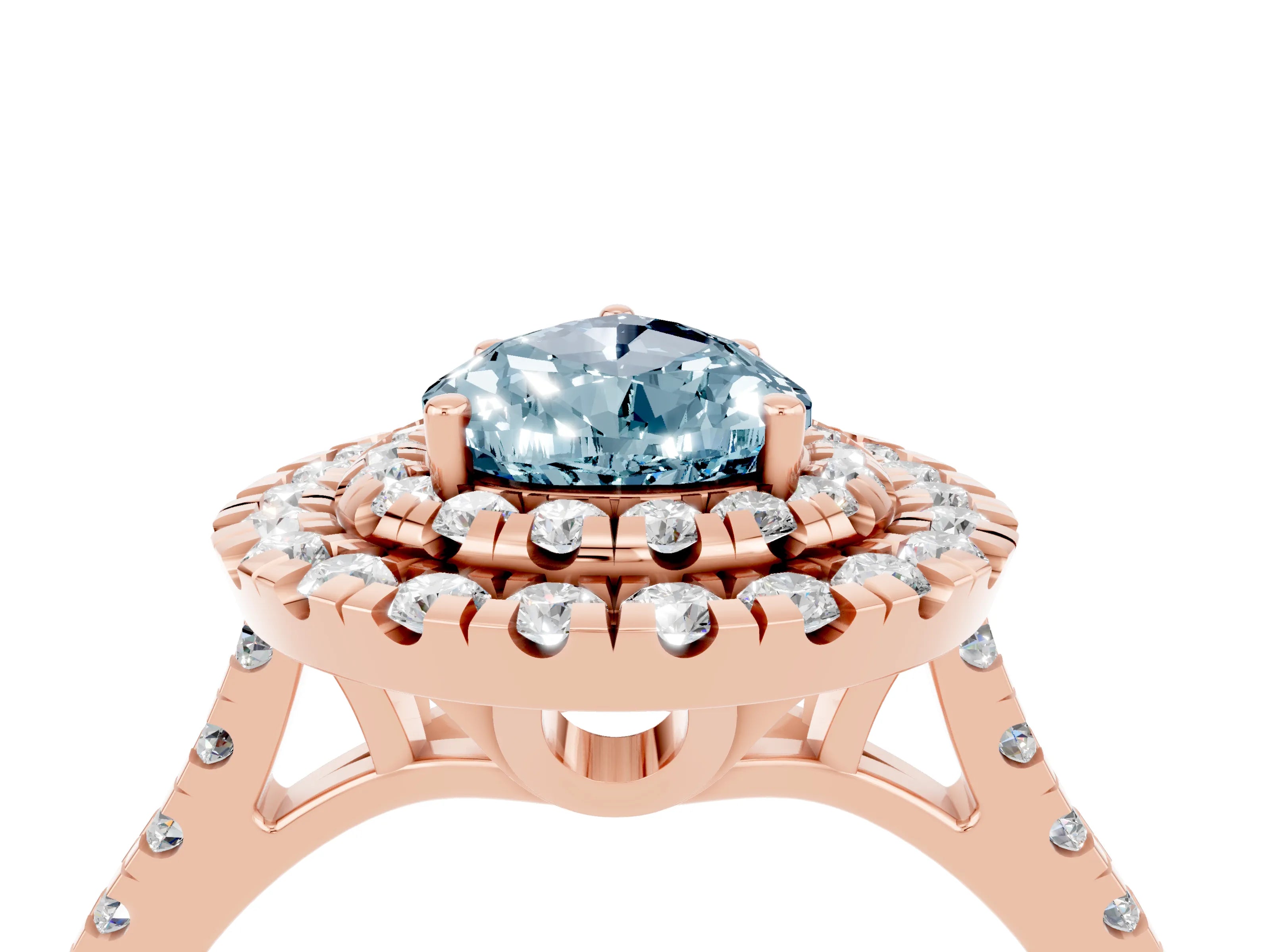 Rose gold Double Halo Pear Cut Aquamarine Pavé Band with Four-Prong Setting_4