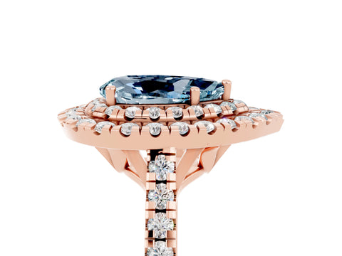 Rose gold Double Halo Pear Cut Aquamarine Pavé Band with Four-Prong Setting_5