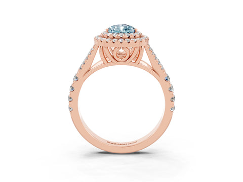Rose gold Double Halo Pear Cut Aquamarine Pavé Split Shank Ring with Prong Setting_3