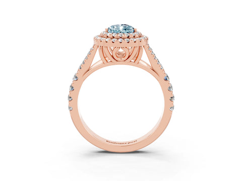 Rose gold Double Halo Pear Cut Aquamarine Split Shank Engagement Ring with Four-Prong Setting_3