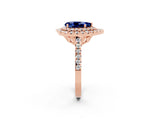 Rose gold Double Halo Pear Cut Blue Sapphire Pavé Band with Four-Prong Setting_2