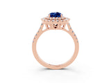 Rose gold Double Halo Pear Cut Blue Sapphire Pavé Band with Four-Prong Setting_3