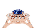 Rose gold Double Halo Pear Cut Blue Sapphire Pavé Band with Four-Prong Setting_4