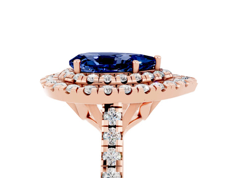 Rose gold Double Halo Pear Cut Blue Sapphire Pavé Band with Four-Prong Setting_5