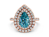 Rose gold Double Halo Pear Cut Blue Topaz Pavé Band with Four-Prong Setting