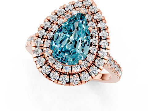 Rose gold Double Halo Pear Cut Blue Topaz Pavé Band with Four-Prong Setting_1