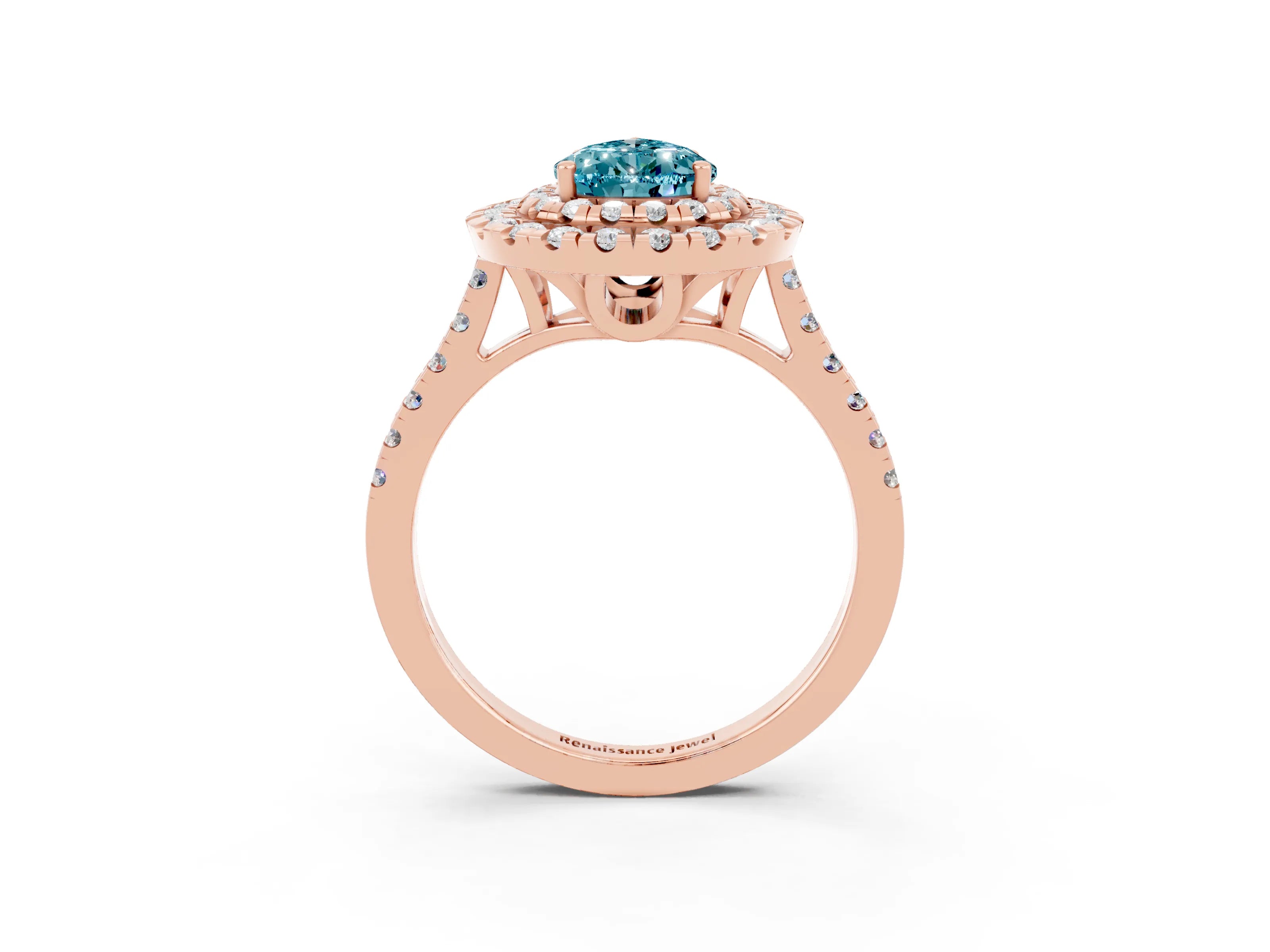 Rose gold Double Halo Pear Cut Blue Topaz Pavé Band with Four-Prong Setting_3