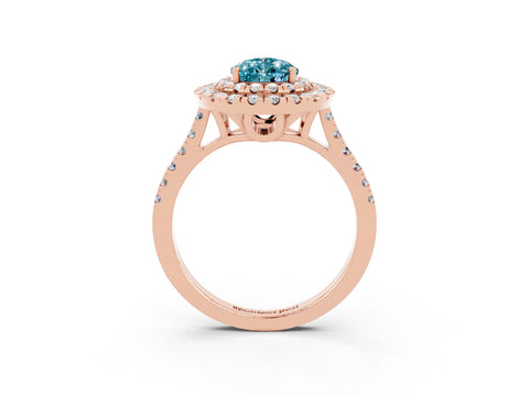 Rose gold Double Halo Pear Cut Blue Topaz Pavé Band with Four-Prong Setting_3