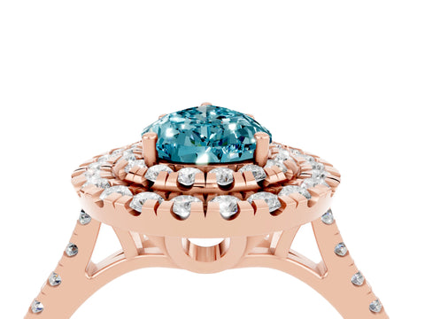 Rose gold Double Halo Pear Cut Blue Topaz Pavé Band with Four-Prong Setting_4