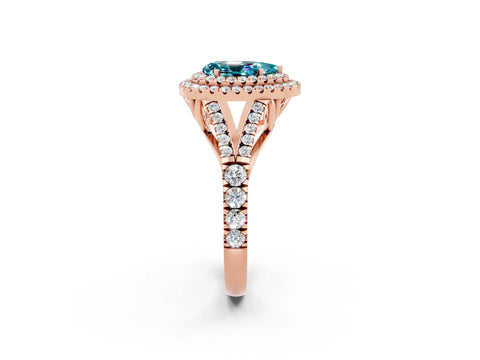 Rose gold Double Halo Pear Cut Blue Topaz Pavé Split Shank Ring with Prong Setting_2