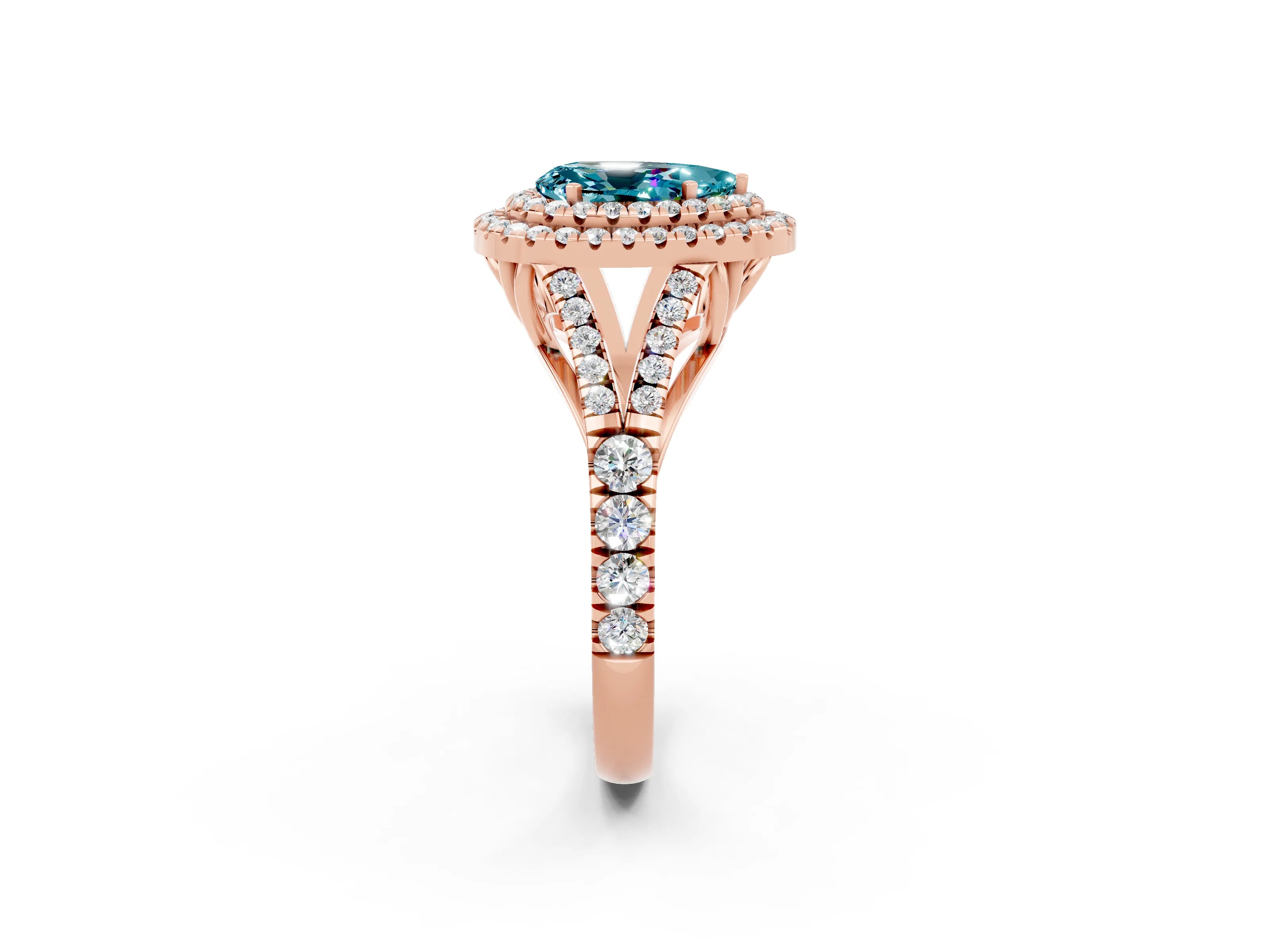 Rose gold Double Halo Pear Cut Blue Topaz Split Shank Engagement Ring with Four-Prong Setting_2