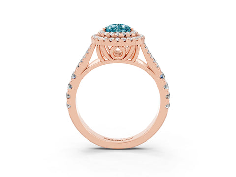 Rose gold Double Halo Pear Cut Blue Topaz Split Shank Engagement Ring with Four-Prong Setting_3