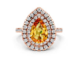 Rose gold Double Halo Pear Cut Citrine Pavé Band with Four-Prong Setting