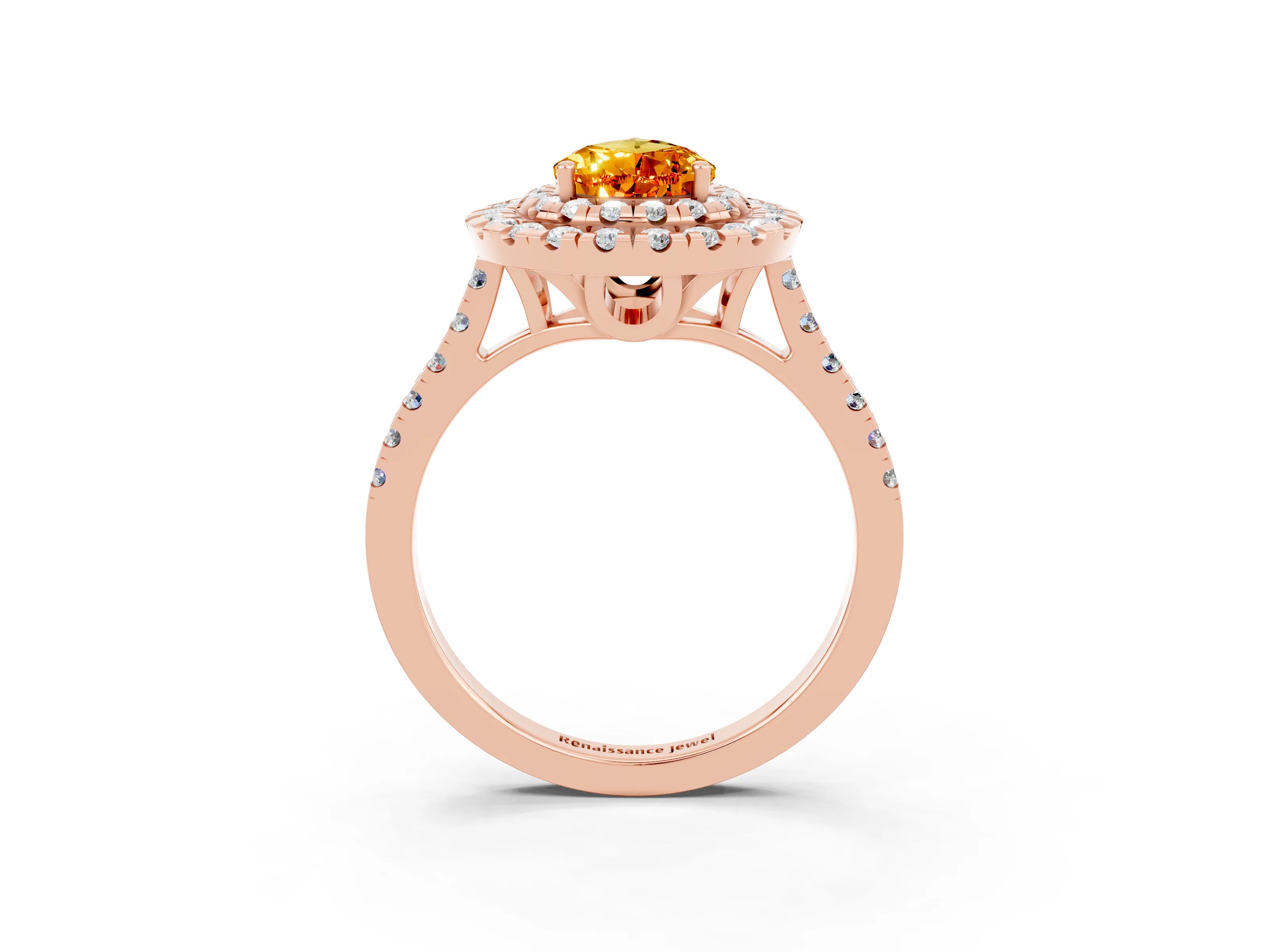 Rose gold Double Halo Pear Cut Citrine Pavé Band with Four-Prong Setting_3