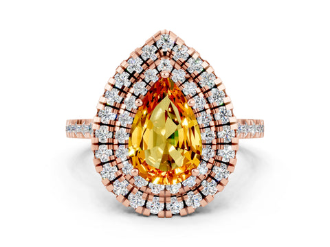 Rose gold Double Halo Pear Cut Citrine Pavé Band with Four-Prong Setting