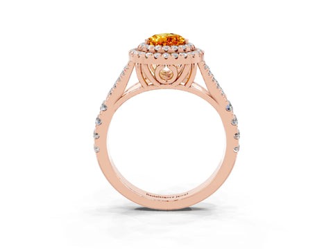 Rose gold Double Halo Pear Cut Citrine Pavé Split Shank Ring with Prong Setting_3