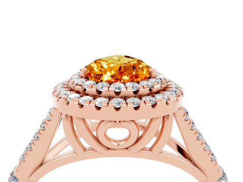 Rose gold Double Halo Pear Cut Citrine Pavé Split Shank Ring with Prong Setting_4
