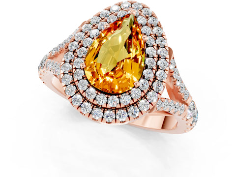 Rose gold Double Halo Pear Cut Citrine Split Shank Engagement Ring with Four-Prong Setting_1