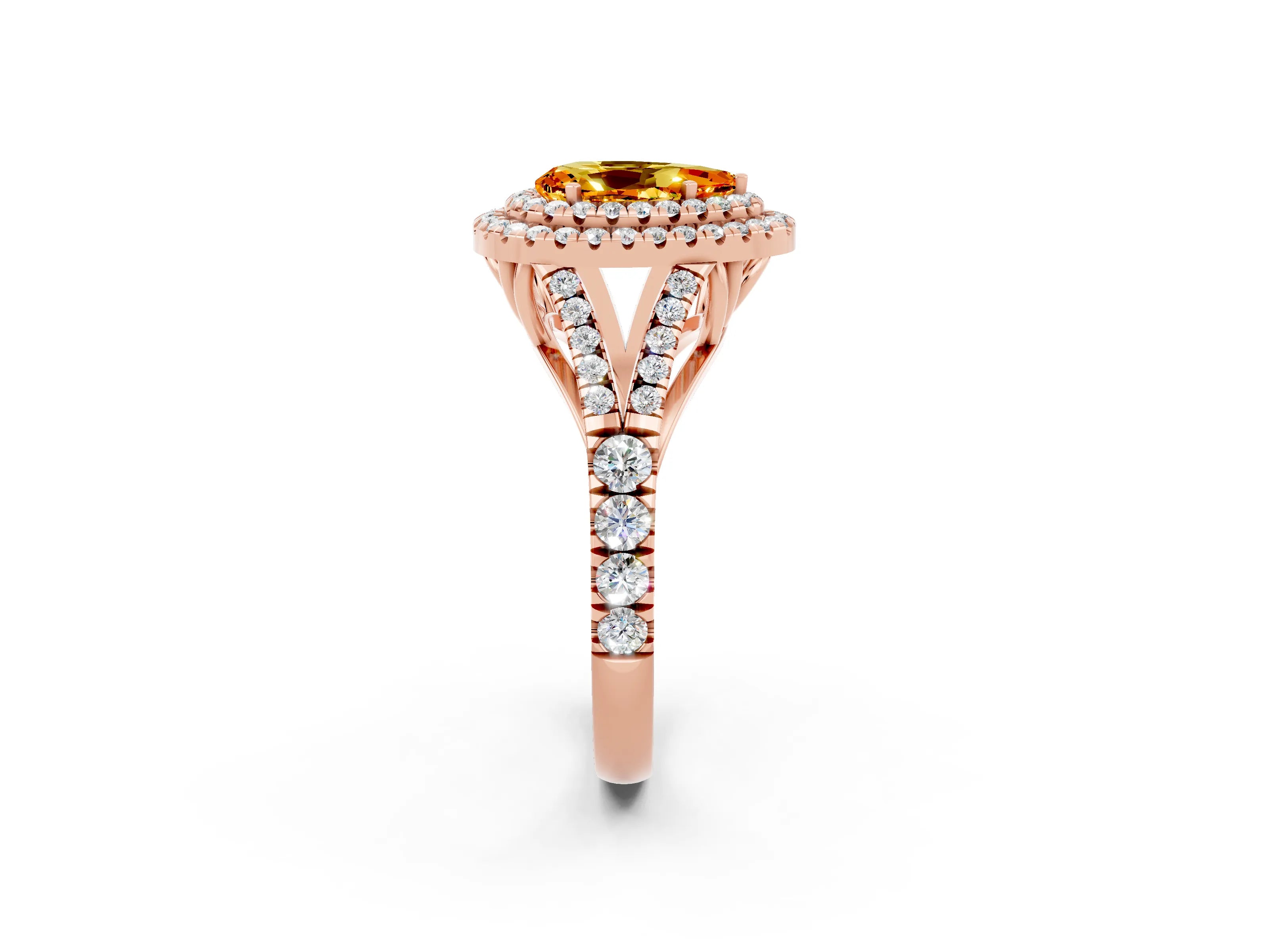 Rose gold Double Halo Pear Cut Citrine Split Shank Engagement Ring with Four-Prong Setting_2