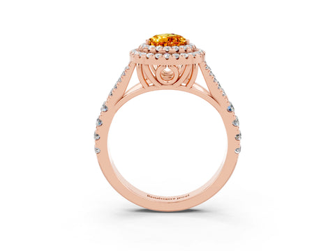 Rose gold Double Halo Pear Cut Citrine Split Shank Engagement Ring with Four-Prong Setting_3