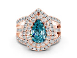 Rose gold Double Halo Pear Cut Diamond Split Shank Pave Set Ring