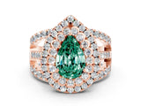Rose gold Double Halo Pear Cut Diamond Split Shank Pave Set Ring