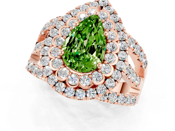 Rose gold Double Halo Pear Cut Diamond Split Shank Pave Set Ring