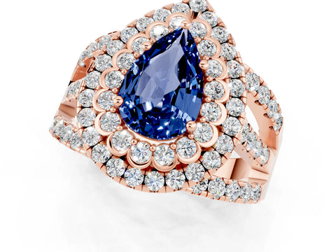 Rose gold Double Halo Pear Cut Diamond Split Shank Pave Set Ring_1