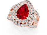Rose gold Double Halo Pear Cut Diamond Split Shank Pave Set Ring_1