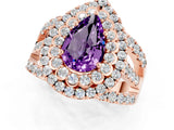 Rose gold Double Halo Pear Cut Diamond Split Shank Pave Set Ring_1