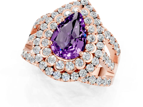 Rose gold Double Halo Pear Cut Diamond Split Shank Pave Set Ring_1