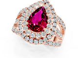 Rose gold Double Halo Pear Cut Diamond Split Shank Pave Set Ring_1
