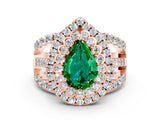 Rose gold Double Halo Pear Cut Diamond Split Shank Pave Set Ring