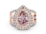Rose gold Double Halo Pear Cut Diamond Split Shank Pave Set Ring