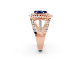 Rose gold Double Halo Pear Cut Diamond Split Shank Pave Set Ring_2