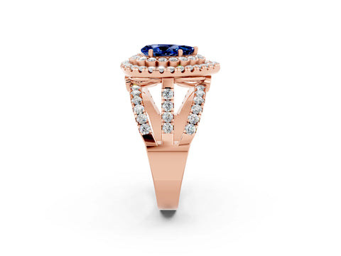 Rose gold Double Halo Pear Cut Diamond Split Shank Pave Set Ring_2