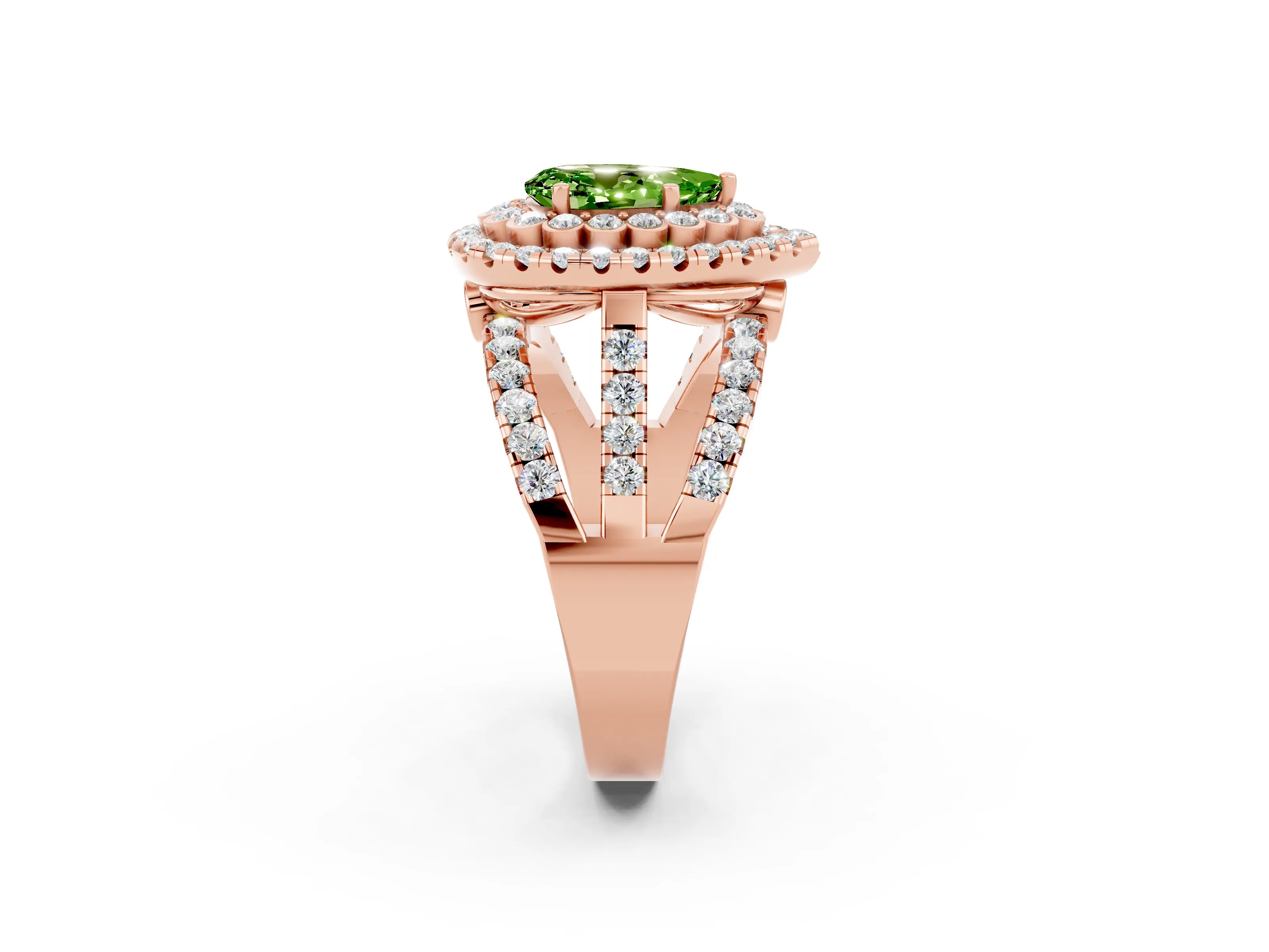 Rose gold Double Halo Pear Cut Diamond Split Shank Pave Set Ring_2