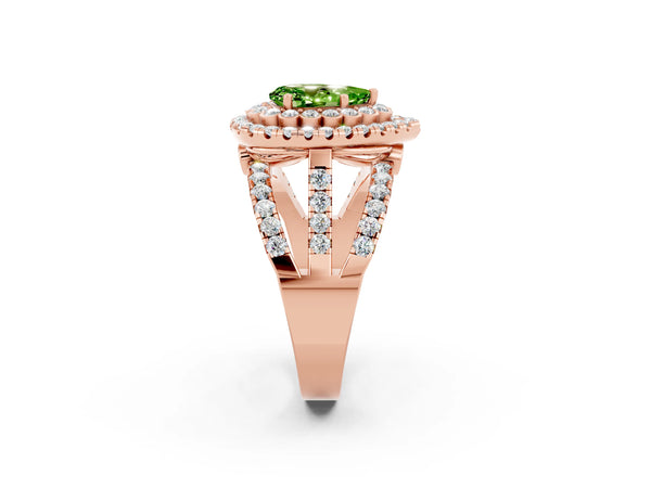 Rose gold Double Halo Pear Cut Diamond Split Shank Pave Set Ring