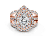 Rose gold Double Halo Pear Cut Diamond Split Shank Pave Set Ring_3