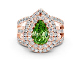 Rose gold Double Halo Pear Cut Diamond Split Shank Pave Set Ring