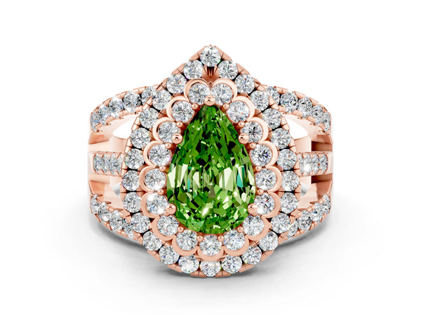 Rose gold Double Halo Pear Cut Diamond Split Shank Pave Set Ring