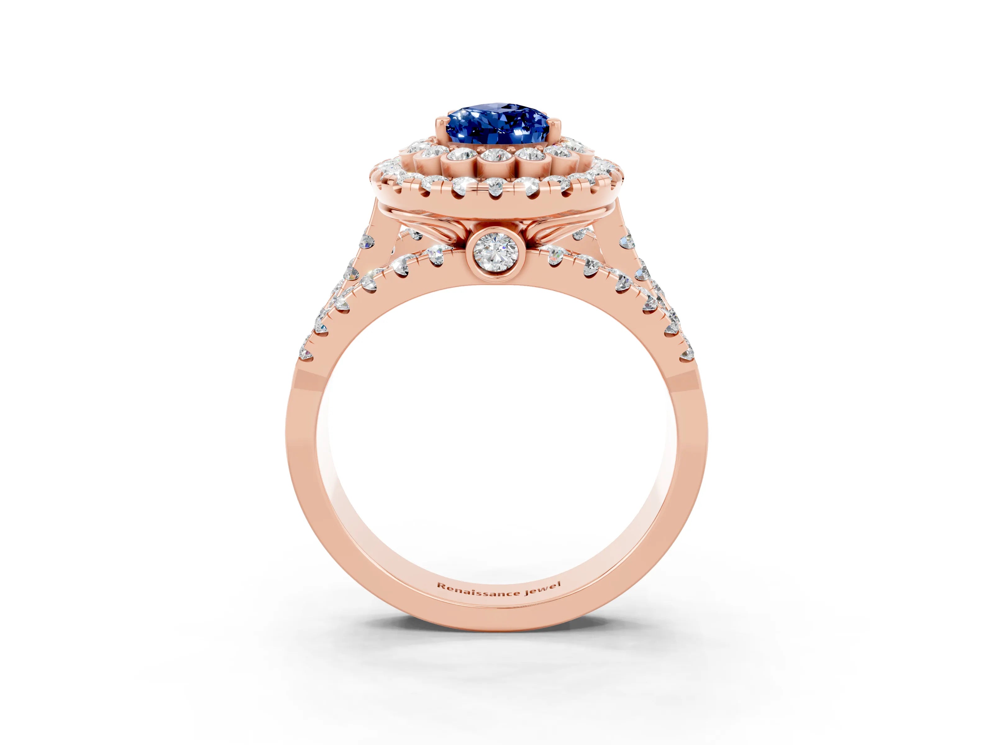 Rose gold Double Halo Pear Cut Diamond Split Shank Pave Set Ring_3