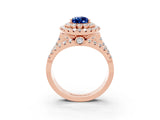 Rose gold Double Halo Pear Cut Diamond Split Shank Pave Set Ring_3