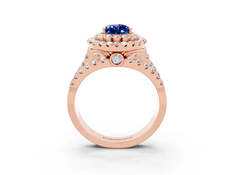 Rose gold Double Halo Pear Cut Diamond Split Shank Pave Set Ring_3
