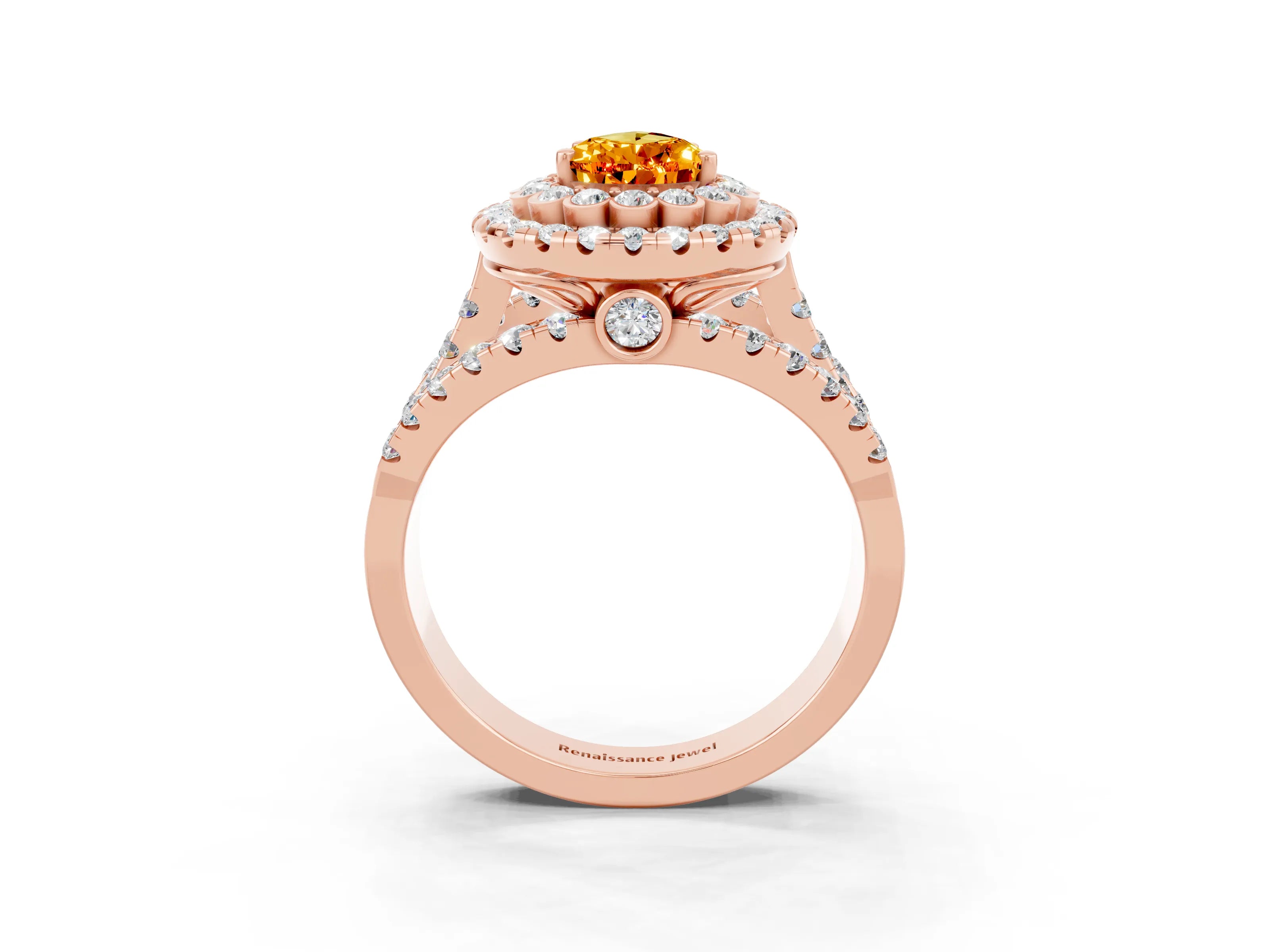 Rose gold Double Halo Pear Cut Diamond Split Shank Pave Set Ring_3
