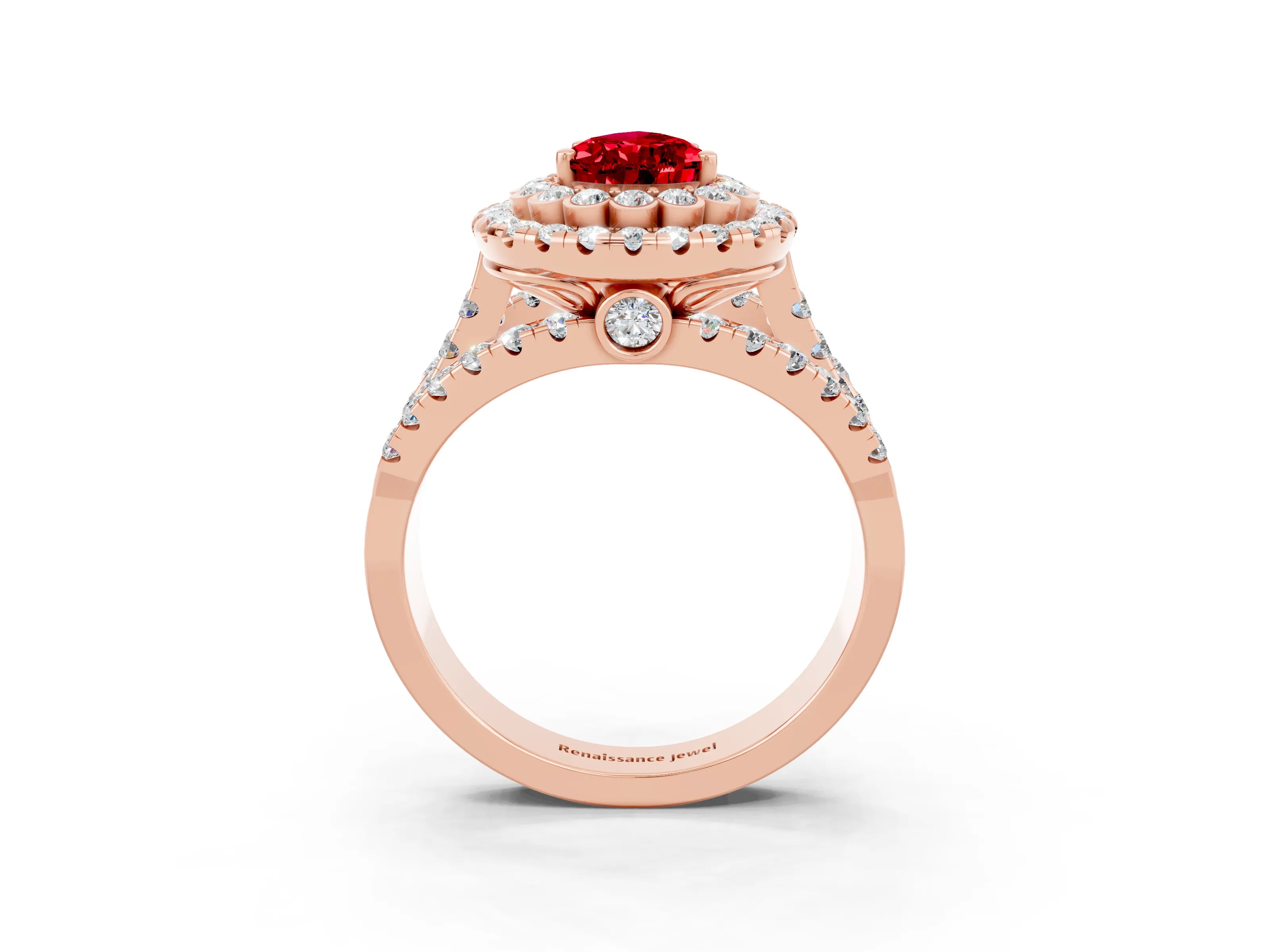 Rose gold Double Halo Pear Cut Diamond Split Shank Pave Set Ring_3