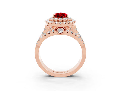 Rose gold Double Halo Pear Cut Diamond Split Shank Pave Set Ring_3