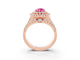 Rose gold Double Halo Pear Cut Diamond Split Shank Pave Set Ring_3