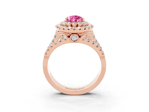 Rose gold Double Halo Pear Cut Diamond Split Shank Pave Set Ring_3